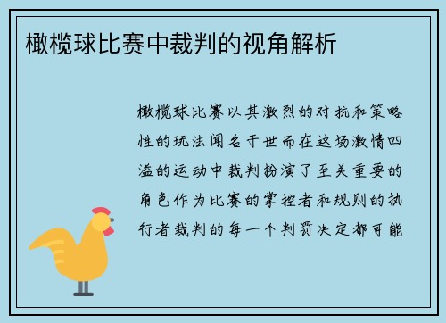 橄榄球比赛中裁判的视角解析